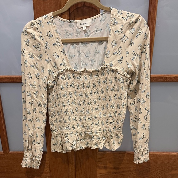 Boheme Tops - Boheme Cream Floral Smocked Ruffle Blouse